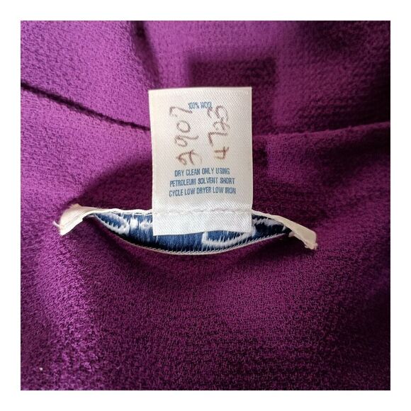 Oscar de la Renta Wool Jacket Cardigan Tie Neck Ruffle Purple Womens 14 - Picture 6 of 6